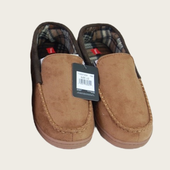 NWT Hanes Mens Textured Brown Moccasins, Slippers, Loafers Large - Picture 2 of 8